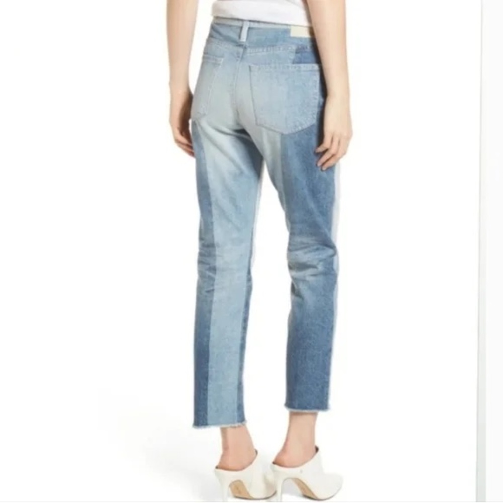 Ag Patchwork Two-Tone Light Blue Straight Jeans - image 4
